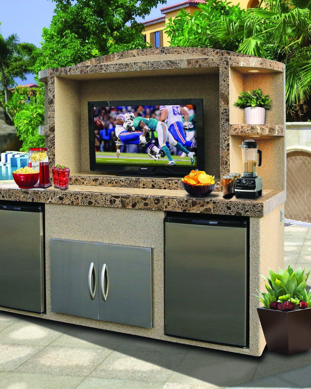 Outdoor entertainment center with television